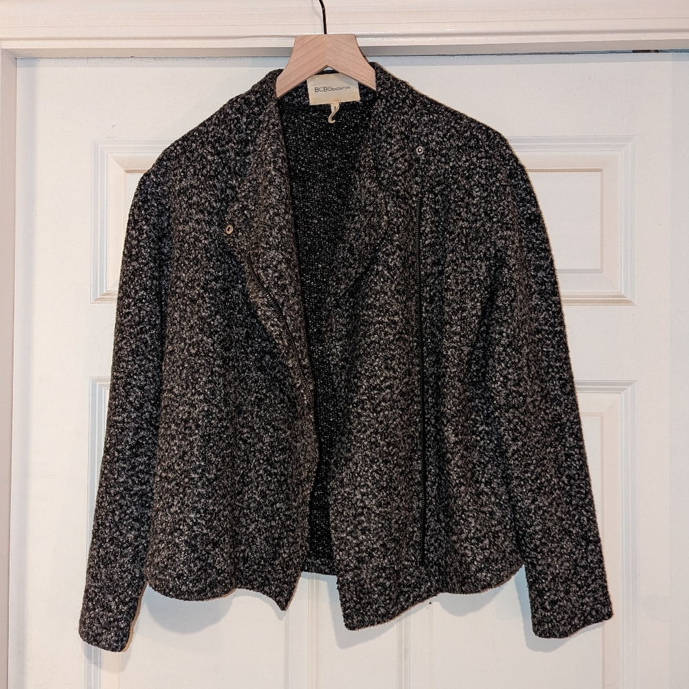 BCBGeneration Gray Women's Jacket, Asymmetrical Zipper, Size Small